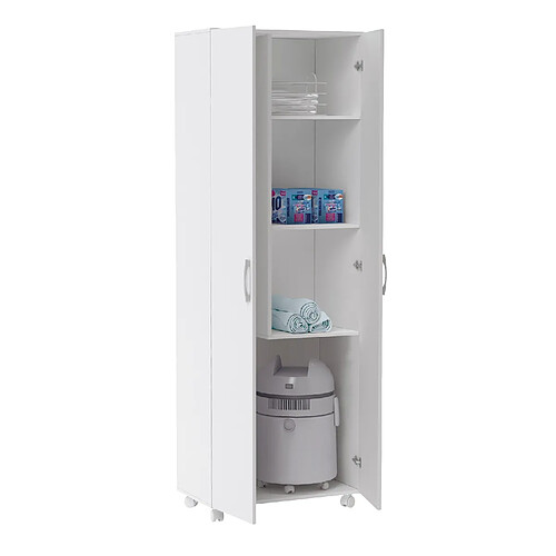 Pegane Armoire, placard de rangement avec 2 portes coloris blanc - longueur 72 x profondeur 41 x hauteur 183 cm