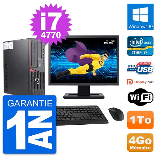 PC Fujitsu E720 DT Ecran 22" Intel i7-4770 RAM 4Go Disque 1To Windows 10 Wifi · Occasion