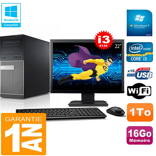 PC Tour DELL 9020 Core I3-4130 Ram 16Go Disque 1 To Wifi W7 Ecran 22" · Occasion