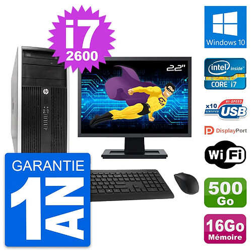 PC Tour HP Pro 6300 CMT Ecran 22" i7-2600 RAM 16Go Disque 500Go Windows 10 Wifi · Occasion