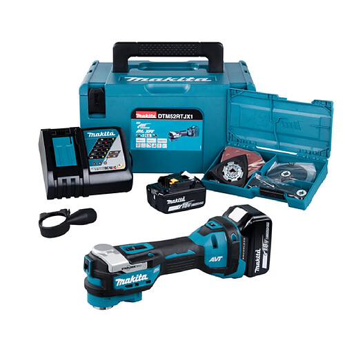 Découpeur-ponceur 18V + 2 batteries 5.0 Ah + chargeur + MAKPAC + accessoires - MAKITA - DTM52RTJX1