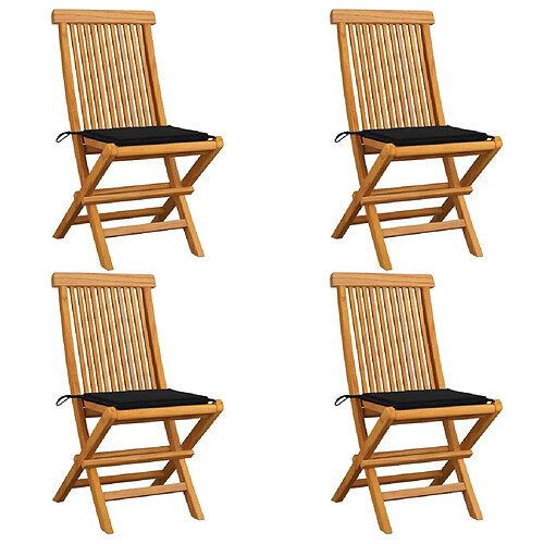 vidaXL Chaises de jardin et coussins noir lot de 4 Bois de teck massif