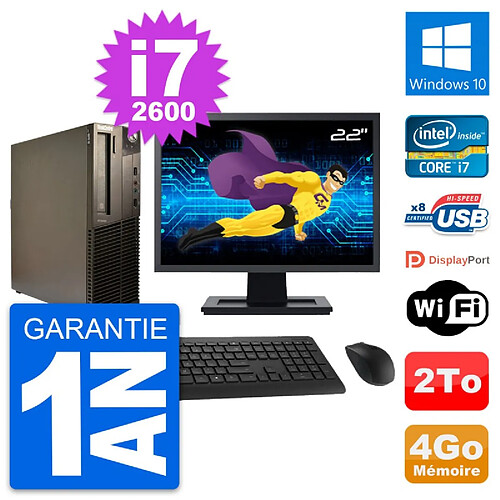 PC Lenovo M82 SFF Ecran 22" Intel i7-2600 RAM 4Go Disque Dur 2To Windows 10 Wifi · Occasion