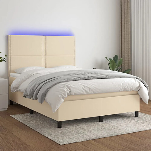 vidaXL Sommier à lattes de lit et matelas et LED Crème 140x200cm Tissu