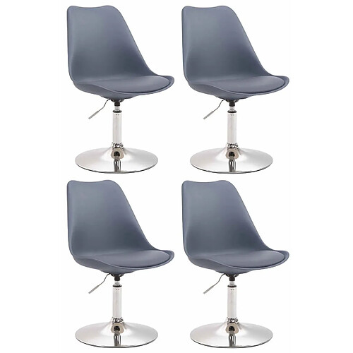 Decoshop26 Lot de 4 chaises de salle à manger pivontante hauteur réglable en plastique gris et pied trompette métal aspect chromé 10_0001821