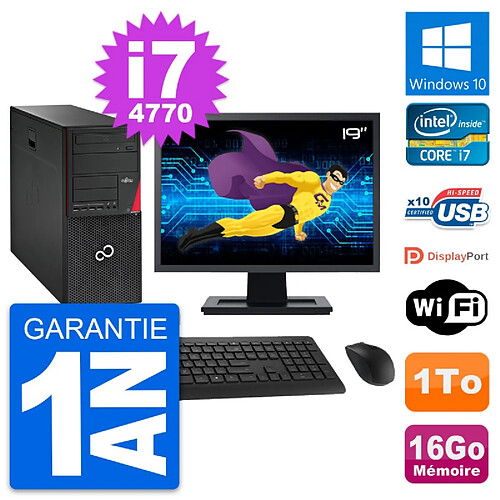 PC Tour Fujitsu P720 Ecran 19" Intel i7-4770 RAM 16Go Disque 1To Windows 10 Wifi · Occasion