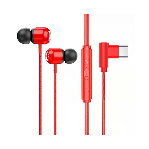 LUUCOZK Écouteurs intra-auriculaires filaires HiFi stéréo Type-C Casque de jeu de sport avec micro pour téléphone-Rouge