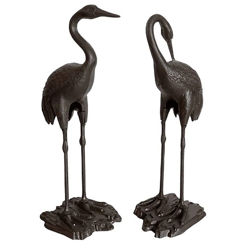 L'Héritier Du Temps Statue Sculpture Représentation Couple de 2 Hérons Oiseaux en Fonte Patinée Marron 22x36x77cm