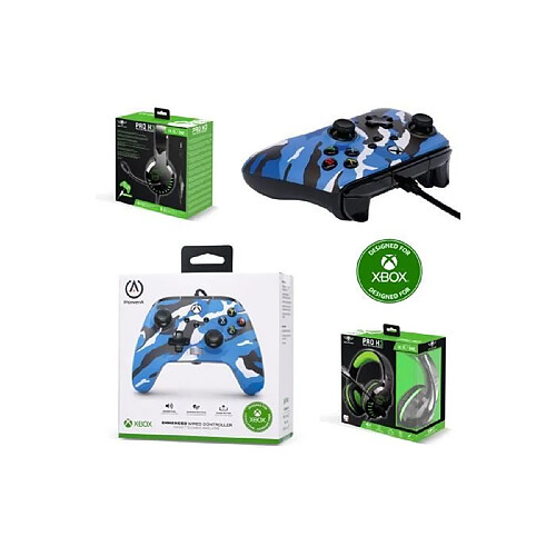 Power A Pack Manette XBOX ONE-S-X-PC CAMOUFLAGE BLEU EDITION Officielle + Casque Gamer PRO H3 SPIRIT OF GAMER XBOX ONE/S/X/PC