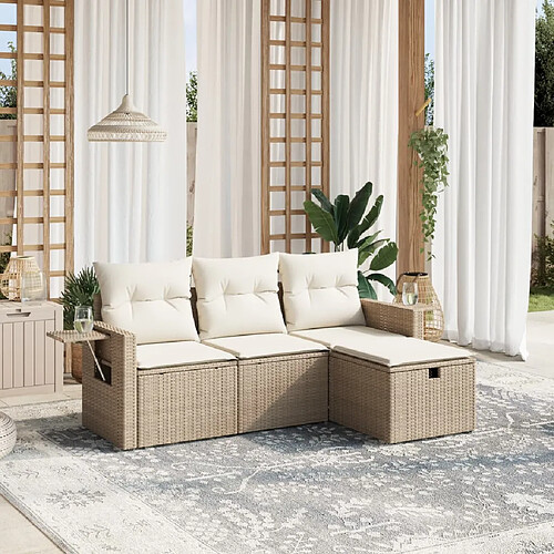 vidaXL Salon de jardin avec coussins 4 pcs beige résine tressée