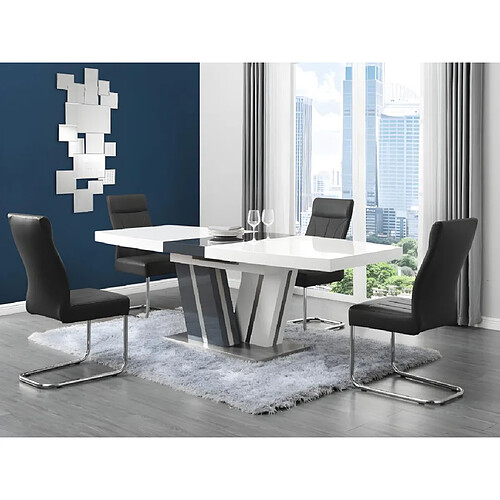 Vente-Unique Table à manger extensible NOAMI II - 6 à 8 personnes - MDF laqué gris et blanc