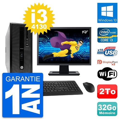 PC Tour HP 800 G1 Ecran 19" Intel i3-4130 RAM 32Go Disque 2To Windows 10 Wifi · Occasion