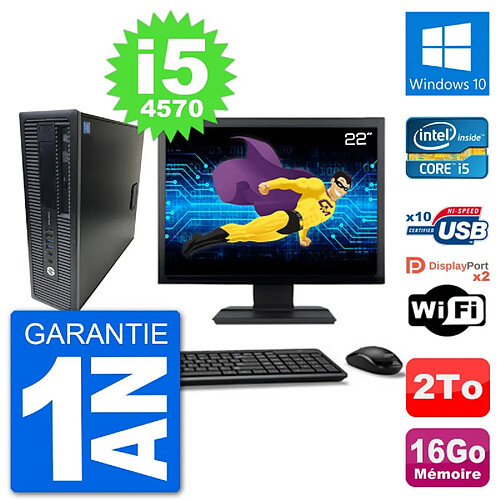 PC HP 800 G1 Ecran 22" Core i5-4570 RAM 16Go Disque 2To Windows 10 Wifi · Occasion