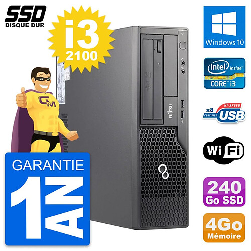 PC Fujitsu Esprimo E500 E85+ DT Intel i3-2100 RAM 4Go SSD 240Go Windows 10 Wifi · Occasion