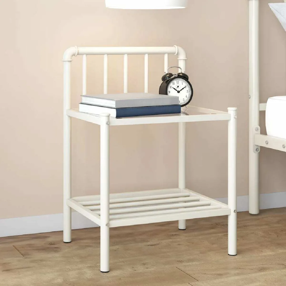 Maison Chic Table de chevet,Table de Nuit,Meuble de Rangement Blanc/transparent 45x34,5x62,5cm Métal et verre