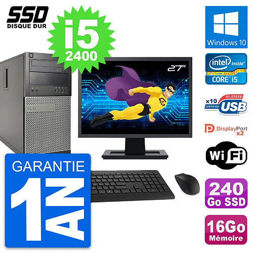 PC Tour Dell 9010 Ecran 27" Intel i5-2400 RAM 16Go SSD 240Go Windows 10 Wifi · Occasion