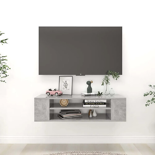 vidaXL Meuble TV suspendu Gris béton 100x30x26,5 cm Bois d’ingénierie