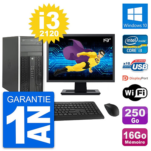 PC Tour HP Pro 6300 CMT Ecran 19" i3-2120 RAM 16Go Disque 250Go Windows 10 Wifi · Occasion