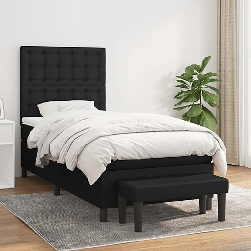 vidaXL Sommier à lattes de lit avec matelas Noir 100x200 cm Tissu