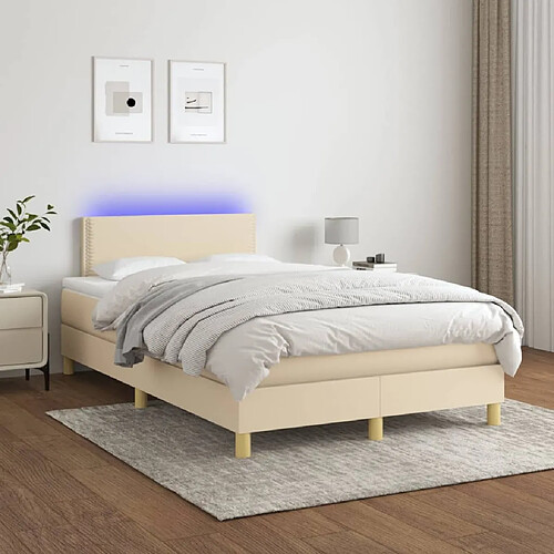 Sommier à lattes LED,Cadre à lattes de lit avec matelas pour Adulte Crème 120x200 cm Tissu -MN87654