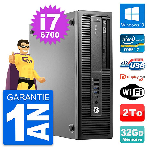 PC HP EliteDesk 800 G2 SFF Intel i7-6700 RAM 32Go Disque 2To Windows 10 Wifi · Occasion