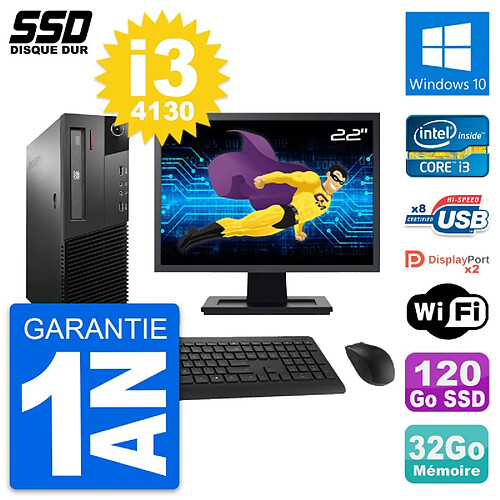 PC Lenovo M93p SFF Ecran 22" Intel i3-4130 RAM 32Go SSD 120Go Windows 10 Wifi · Occasion