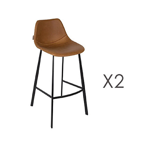 Mes Lot de 2 chaises de bar H80 cm en PU marron - FRANKY