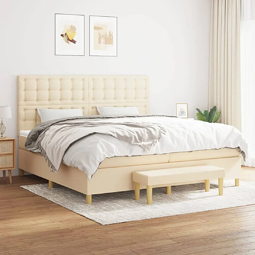 vidaXL Sommier à lattes de lit avec matelas Crème 200x200 cm Tissu