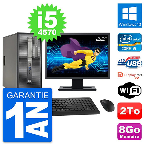 PC Tour HP ProDesk 600 G1 Ecran 22" i5-4570 RAM 8Go Disque 2To Windows 10 Wifi · Occasion