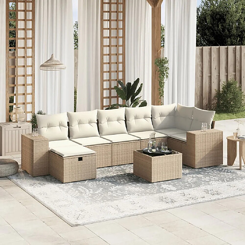 vidaXL Salon de jardin avec coussins 8 pcs beige résine tressée