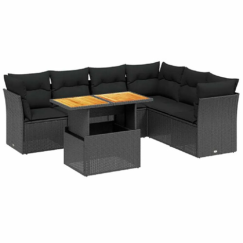 Maison Chic Ensemble Tables et chaises d'extérieur 7pcs avec coussins,Salon de jardin noir résine tressée -GKD836927