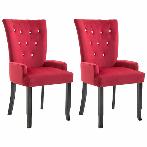 Maison Chic Lot de 2 Chaises à manger avec accoudoirs| Chaises de salle à manger cuisine rouge velours -GKD26626