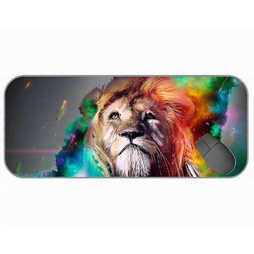 Universal (750x300x3) Tampon de souris de jeu avec bords cousus, base de caoutchouc artistique lion coloré sans glissement