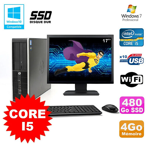 Lot PC HP Elite 8100 SFF Intel Core i5 3.2GHz 4Go 480Go SSD Graveur WIFI W7 +17 · Occasion