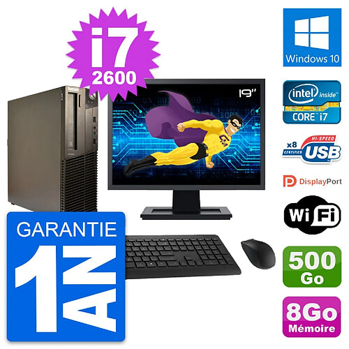 PC Lenovo M82 SFF Ecran 19" Intel i7-2600 RAM 8Go Disque 500Go Windows 10 Wifi · Occasion