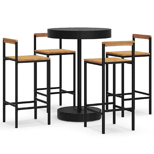 Maison Chic Table de bar et chaises d'extérieur 5 pcs,Ensemble de bar de jardin pour relax noir poly rotin/bois massif acacia -GKD483952