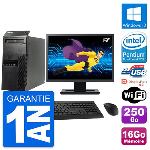 PC Tour Lenovo M83 Ecran 19" Intel G3220 RAM 16Go Disque 250Go Windows 10 Wifi · Occasion