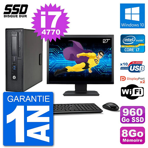 PC HP EliteDesk 800 G1 Ecran 27" Core i7-4770 RAM 8Go SSD 960Go Windows 10 Wifi · Occasion