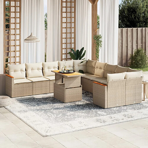 vidaXL Salon de jardin 11 pcs avec coussins beige résine tressée