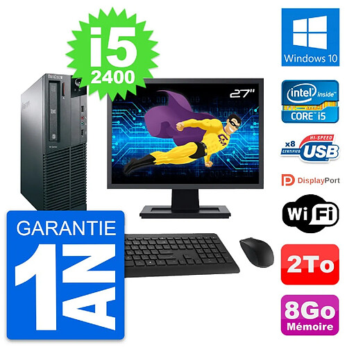 PC Lenovo M82 SFF Ecran 27" Intel i5-2400 RAM 8Go Disque Dur 2To Windows 10 Wifi · Occasion