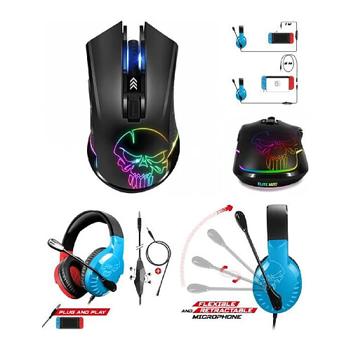 SOURIS GAMER SAN FIL 2.4GHZ 6 BOUTONS 4800dpi + Casque SPIRIT OF GAMER PRO SWITCH BLEU ROUGE