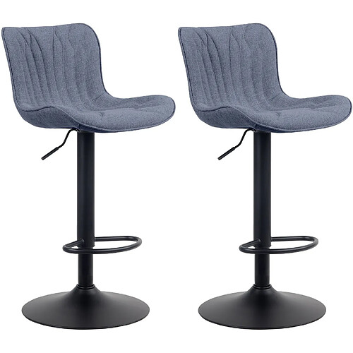 Decoshop26 Lot de 2 tabourets de bar en tissu bleu pieds en métal noir hauteur réglable pivotant TDB10723