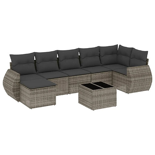 Maison Chic Salon de jardin 8 pcs avec coussins | Ensemble de Table et chaises | Mobilier d'Extérieur gris résine tressée -GKD81800