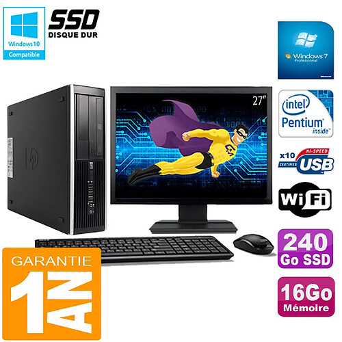 PC HP Compaq Pro 6300 SFF G630 RAM 16Go 240Go SSD Graveur DVD Wifi W7 Ecran 27" · Occasion