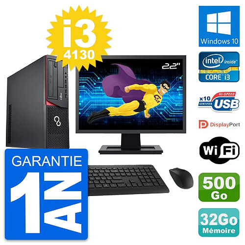 PC Fujitsu E920 DT Ecran 22" Intel i3-4130 RAM 32Go Disque 500Go Windows 10 Wifi · Occasion