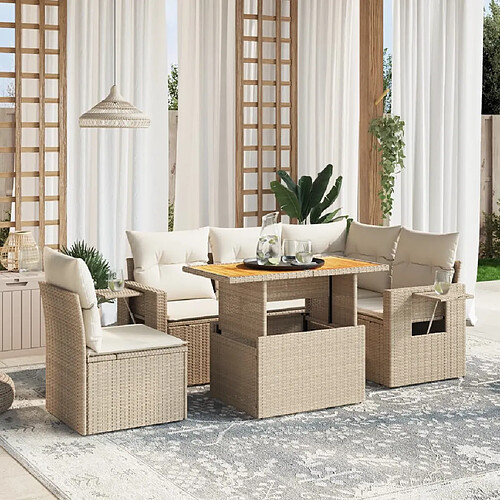 vidaXL Salon de jardin avec coussins 6 pcs beige résine tressée