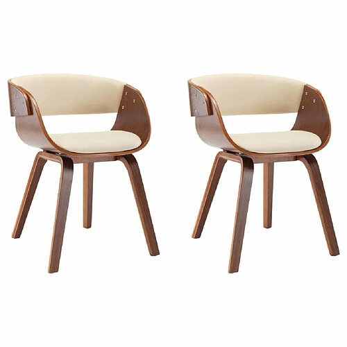 Maison Chic Lot de 2 Chaises à manger | Chaise de salle à manger cuisine crème bois courbé et similicuir -GKD29317