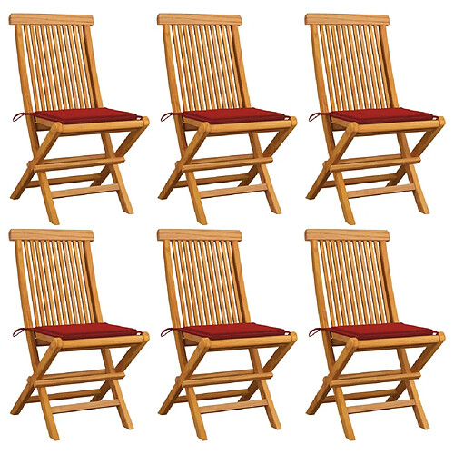 vidaXL Chaises de jardin et coussins rouge lot de 6 Bois teck massif