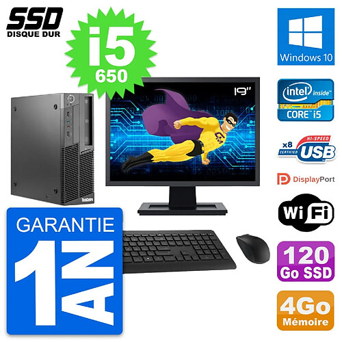 PC Lenovo M90 SFF Ecran 19" Intel Core i5-650 RAM 4Go SSD 120Go Windows 10 Wifi · Occasion