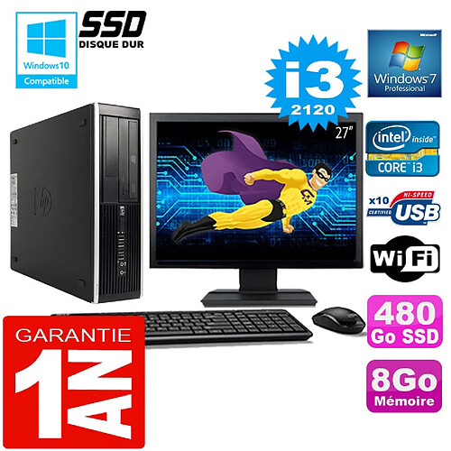 PC HP Compaq 8300 SFF Core I3-2120 Ram 8Go Disque 480 Go SSD Wifi W7 Ecran 27" · Occasion